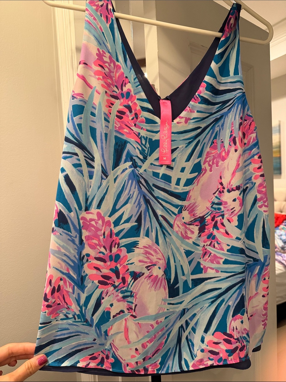 Lilly Pulitzer Tropical Print V-Neck Reversible Tank Top Size Medium